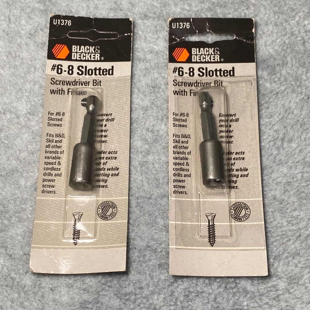 Black &‎ Decker Slotted Screwdriver Bit #6-8 2pc Set U1376 NEW Finder Sleeve USA
